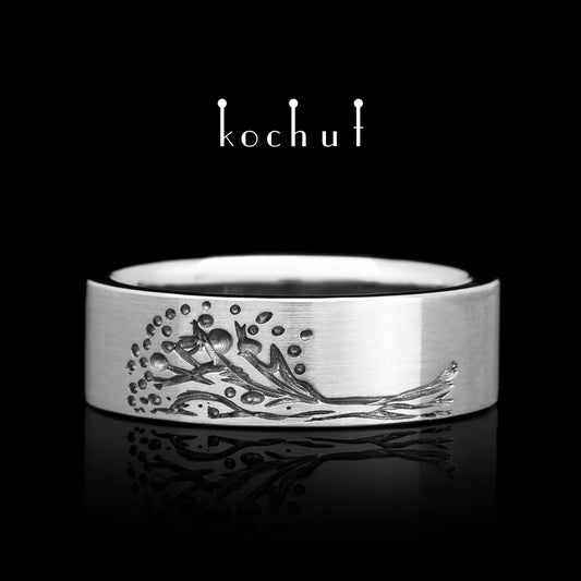 Baum des Lebens: Halves — Ehering aus Platin, überzogen mit schwarzem Rhodium