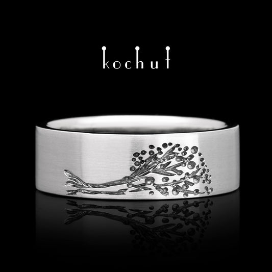 Baum des Lebens: Halves — Ehering aus Platin, überzogen mit schwarzem Rhodium