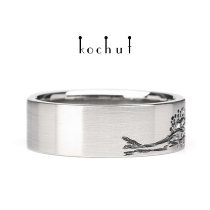 Baum des Lebens: Halves — Ehering aus Platin, überzogen mit schwarzem Rhodium