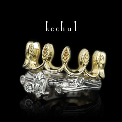 Ihre Majestät — Doppelring aus Weiß- und Gelbgold mit Diamanten, beschichtet mit weißem Rhodium