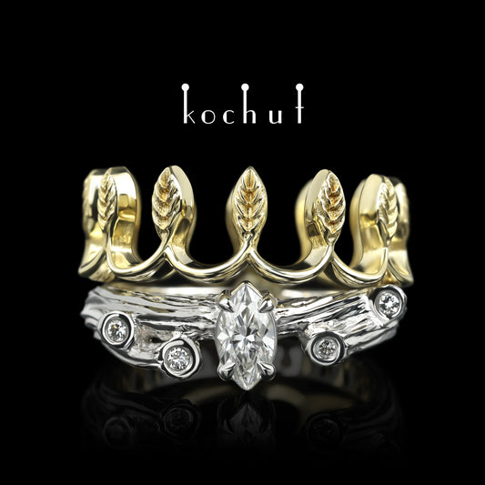 Ihre Majestät — Doppelring aus Weiß- und Gelbgold mit Diamanten, beschichtet mit weißem Rhodium