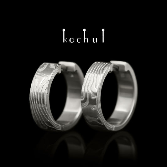 Yutori — Mokume-Ohrring aus Palladium-Gold und graviertem Silber
