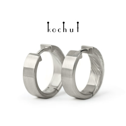 Yutori — Mokume-Ohrring aus Palladium-Gold und graviertem Silber