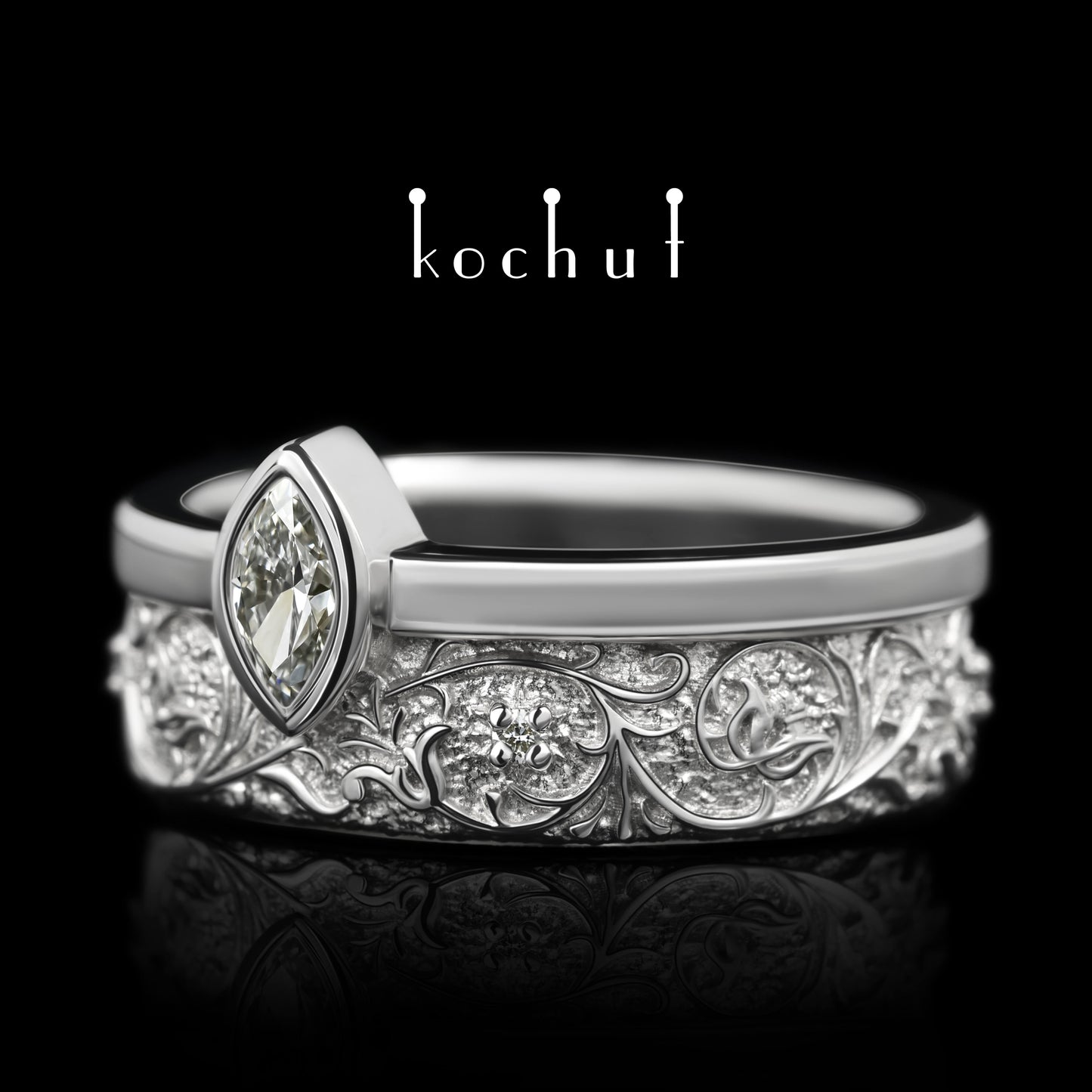 Harmonie der Natur — Weißgold-Ehering mit Diamanten, beschichtet mit weißem Rhodium