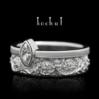 Harmonie der Natur — Weißgold-Ehering mit Diamanten, beschichtet mit weißem Rhodium