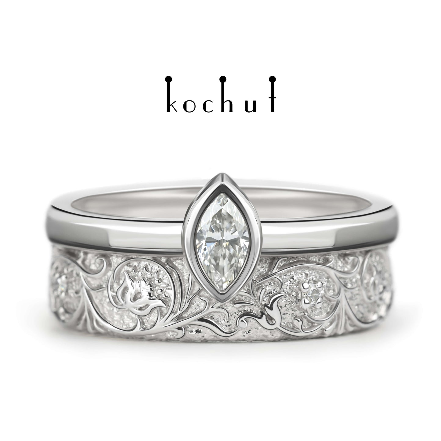 Harmonie der Natur — Weißgold-Ehering mit Diamanten, beschichtet mit weißem Rhodium