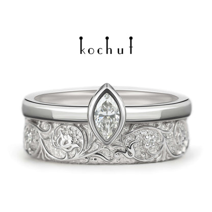 Harmonie der Natur — Weißgold-Ehering mit Diamanten, beschichtet mit weißem Rhodium