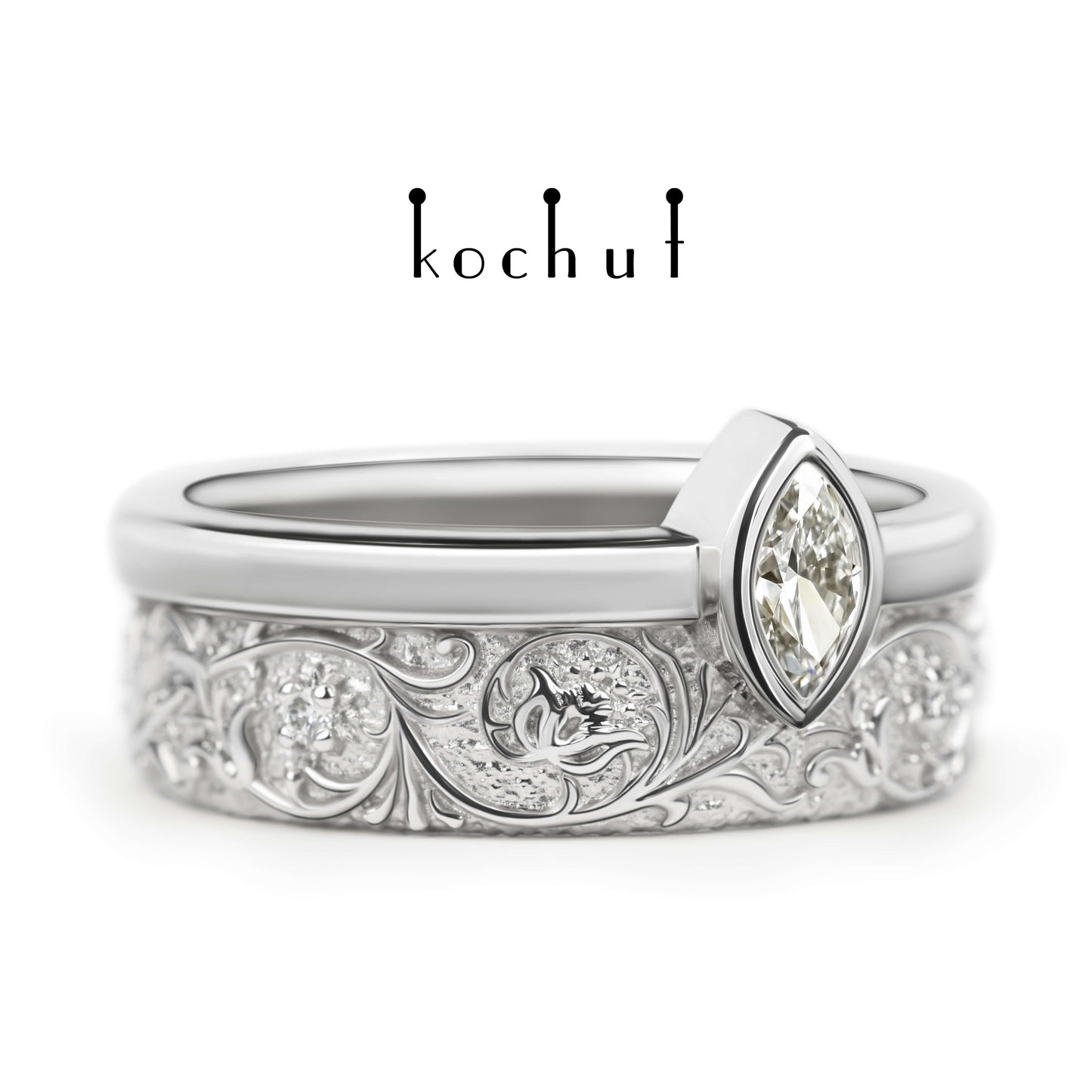 Harmonie der Natur — Weißgold-Ehering mit Diamanten, beschichtet mit weißem Rhodium