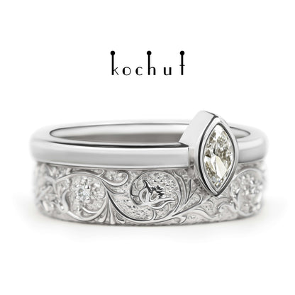 Harmonie der Natur — Weißgold-Ehering mit Diamanten, beschichtet mit weißem Rhodium