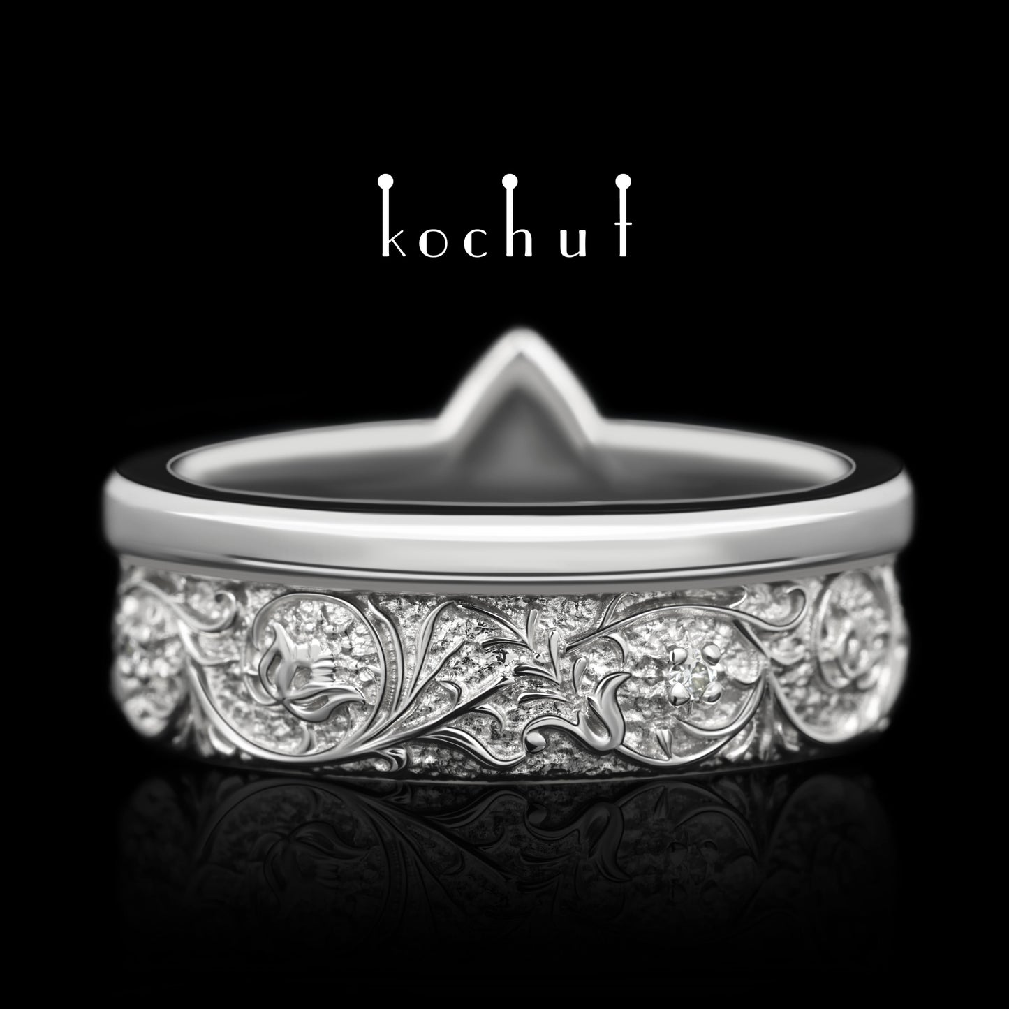 Harmonie der Natur — Weißgold-Ehering mit Diamanten, beschichtet mit weißem Rhodium