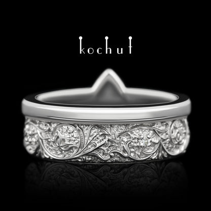 Harmonie der Natur — Weißgold-Ehering mit Diamanten, beschichtet mit weißem Rhodium