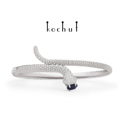 Liebe der Wiesel — Weißgold-Armband mit blauer Saphir und Diamanten, plattiert mit weißem Rhodium