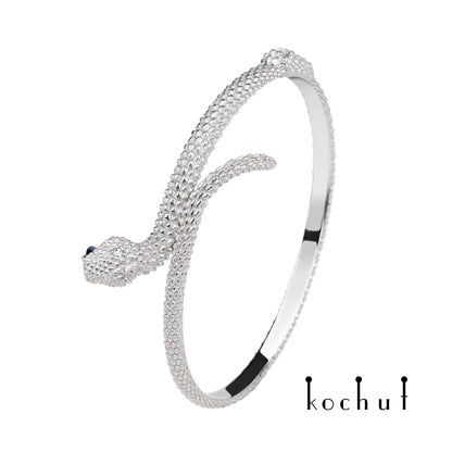 Liebe der Wiesel — Weißgold-Armband mit blauer Saphir und Diamanten, plattiert mit weißem Rhodium