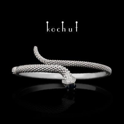 Liebe der Wiesel — Weißgold-Armband mit blauer Saphir und Diamanten, plattiert mit weißem Rhodium