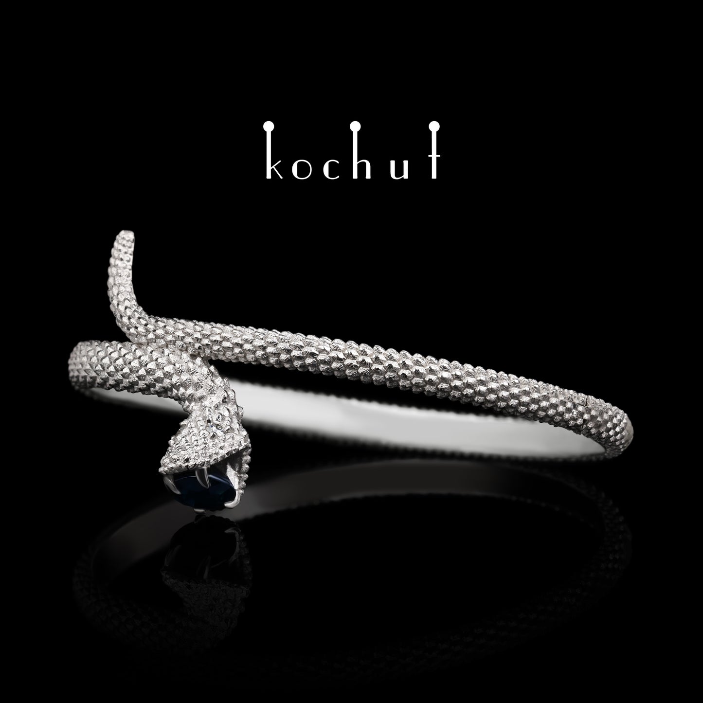 Liebe der Wiesel — Weißgold-Armband mit blauer Saphir und Diamanten, plattiert mit weißem Rhodium