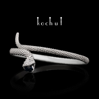Liebe der Wiesel — Weißgold-Armband mit blauer Saphir und Diamanten, plattiert mit weißem Rhodium