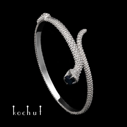 Liebe der Wiesel — Weißgold-Armband mit blauer Saphir und Diamanten, plattiert mit weißem Rhodium